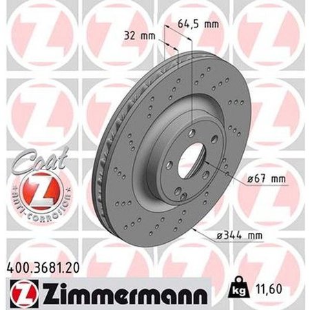 ZIMMERMANN Brake Disc - Standard/Coated, 400.3681.20 400.3681.20